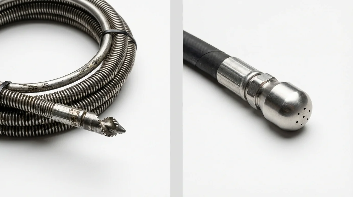 Drain snake cable and hydro jetting nozzle used for drain cleaning in Lewes, DE