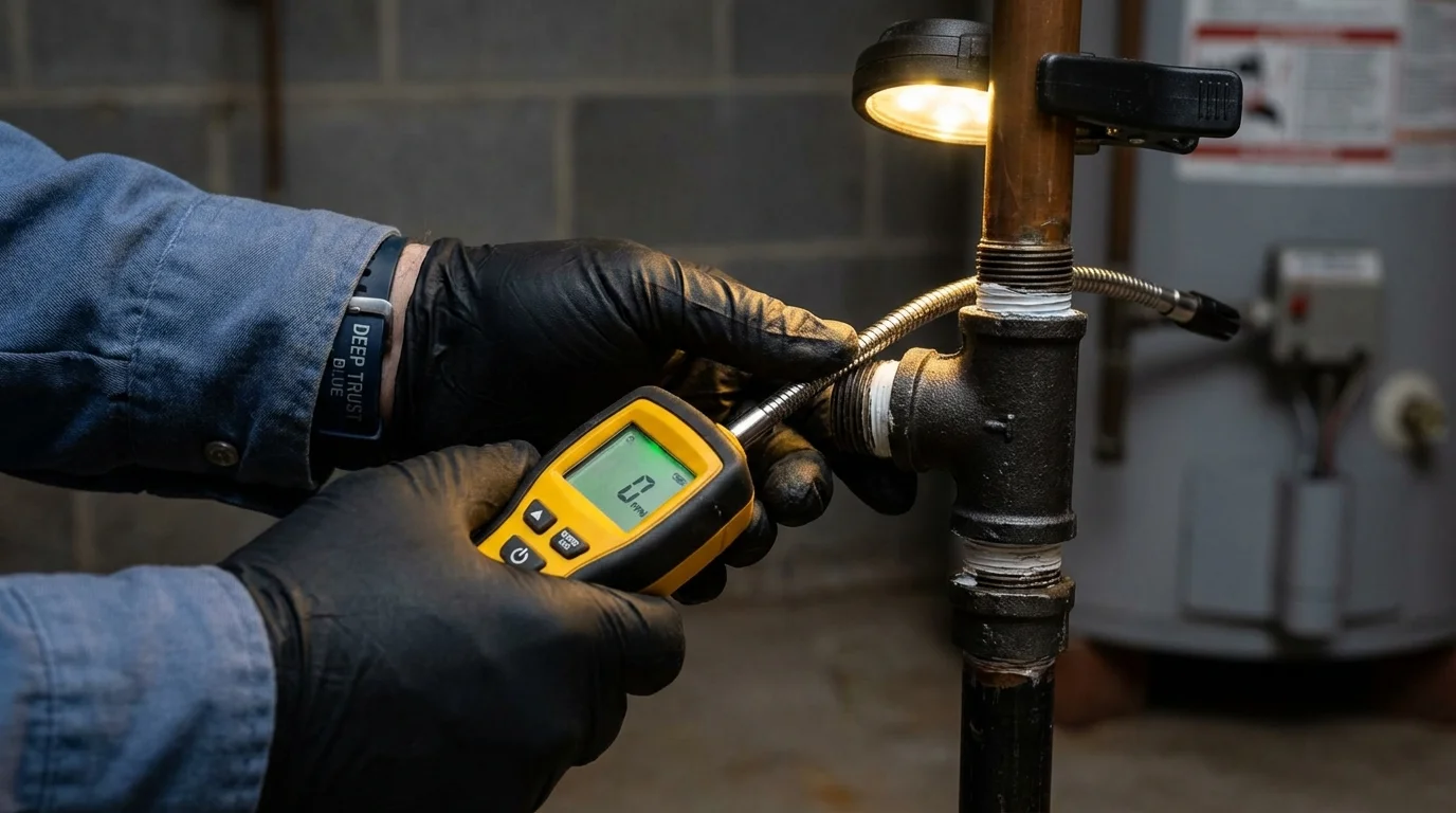 Gas leak detection with electronic sniffer by Johns Plumbing LLC in Lewes