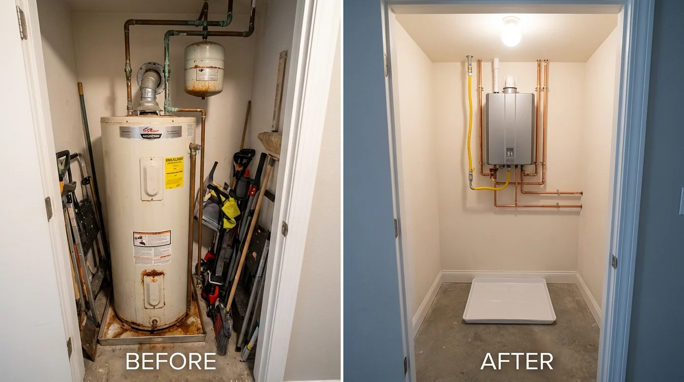 Tank water heater versus wall-mounted tankless unit comparison for Lewes, DE homeowners